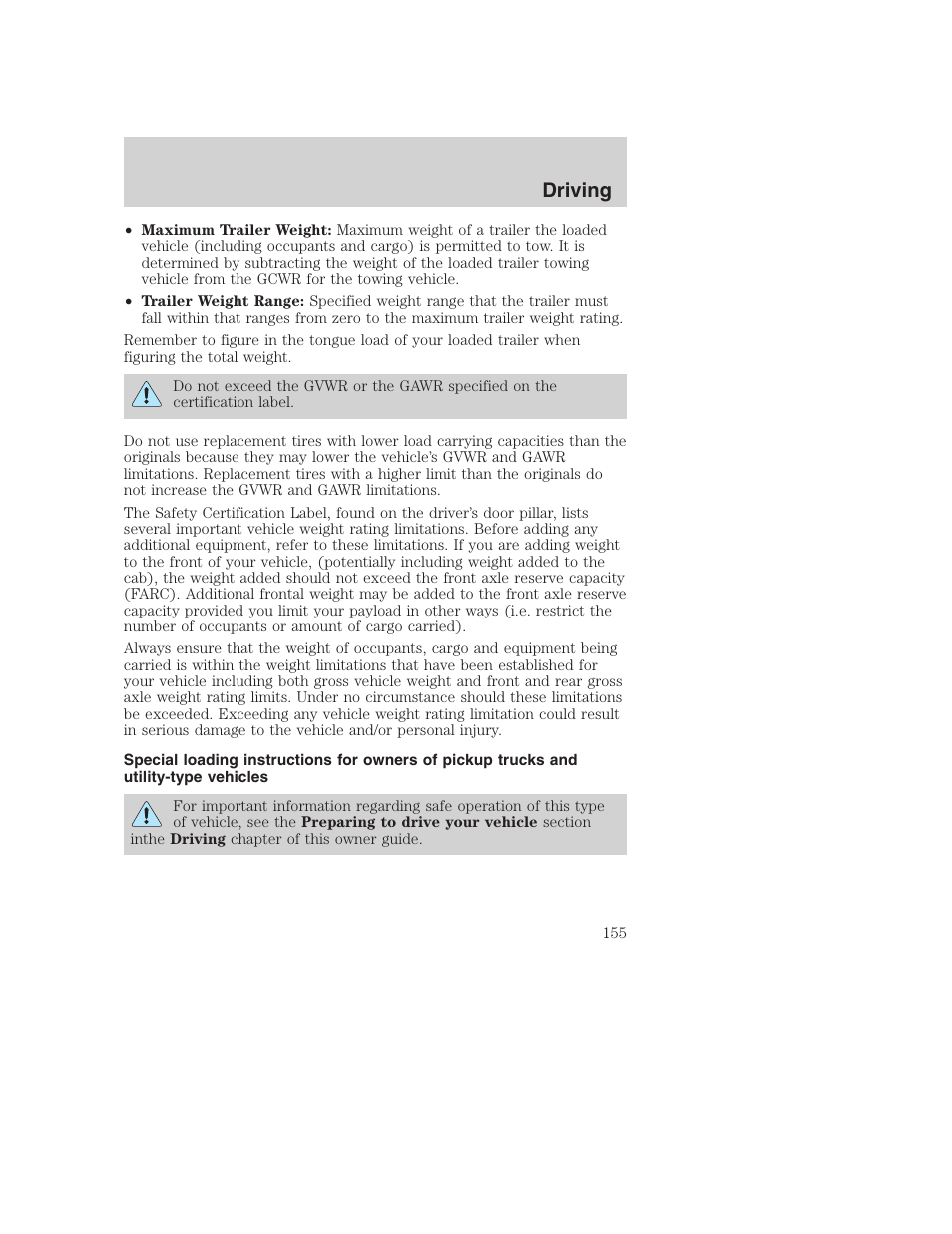 Driving | FORD 2001 F-550 v.2 User Manual | Page 155 / 288