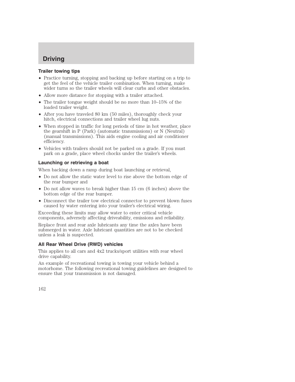 Driving | FORD 2001 F-550 v.2 User Manual | Page 162 / 288