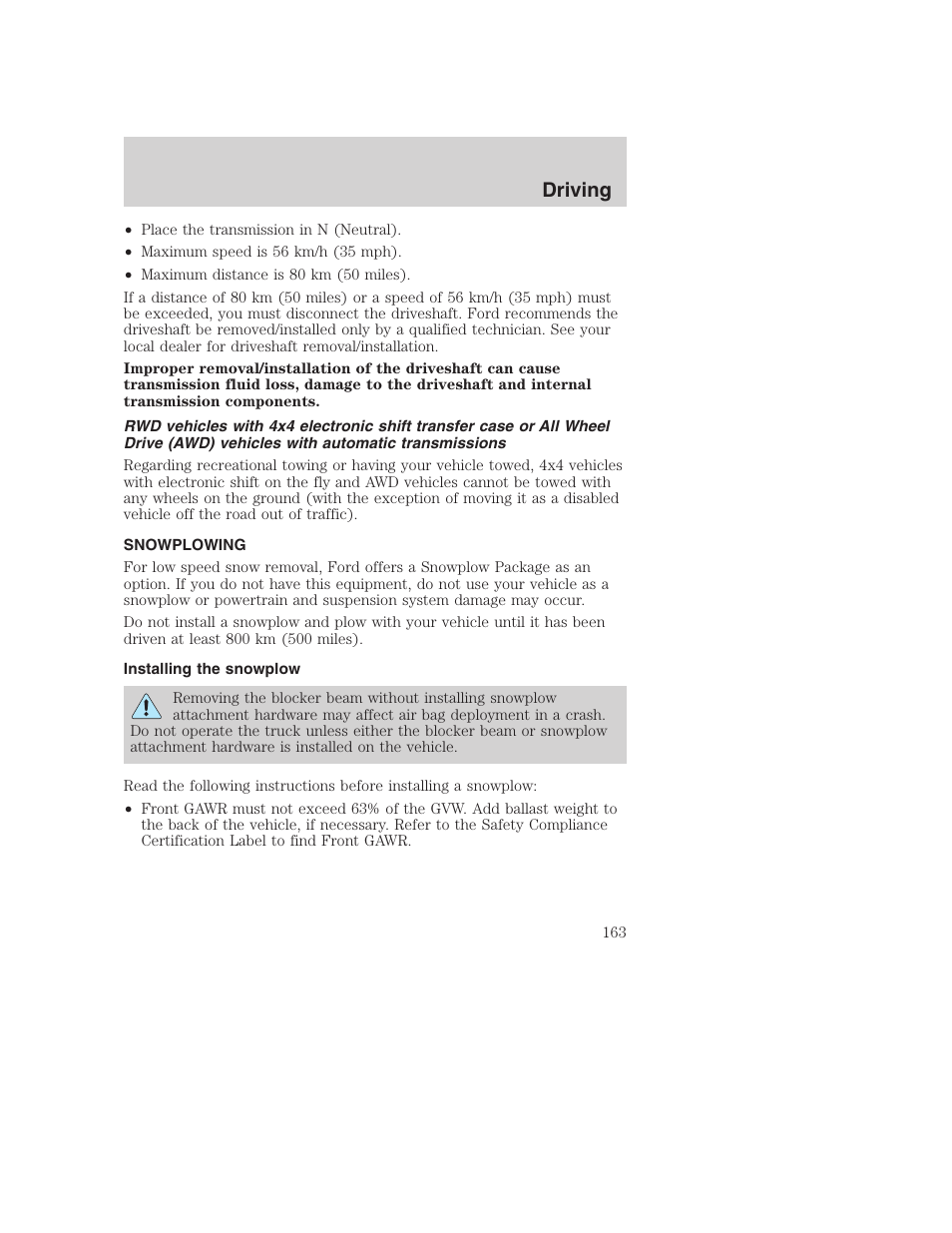 Driving | FORD 2001 F-550 v.2 User Manual | Page 163 / 288