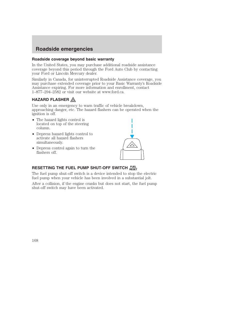 Roadside emergencies | FORD 2001 F-550 v.2 User Manual | Page 168 / 288