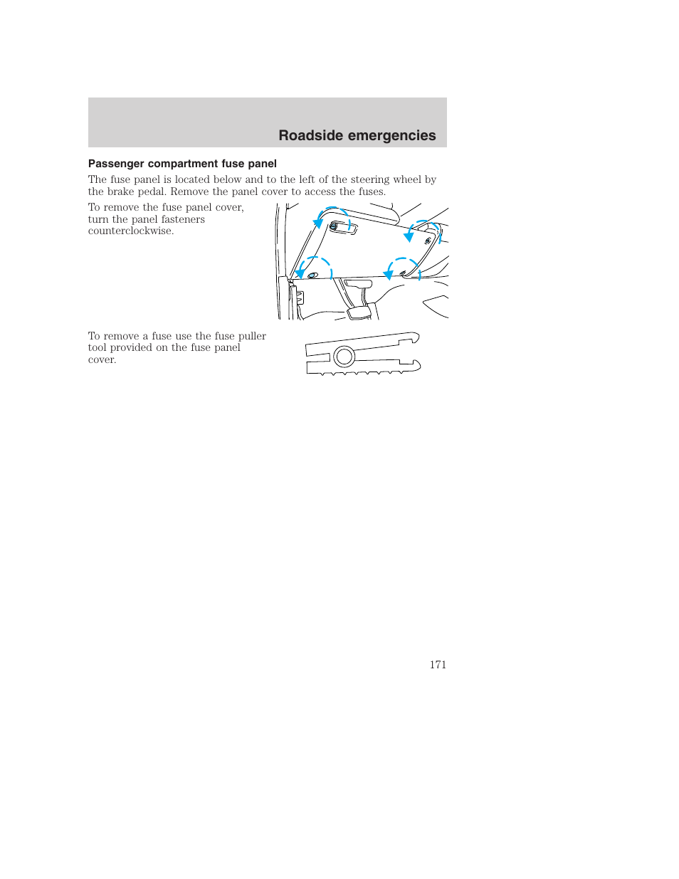 Roadside emergencies | FORD 2001 F-550 v.2 User Manual | Page 171 / 288