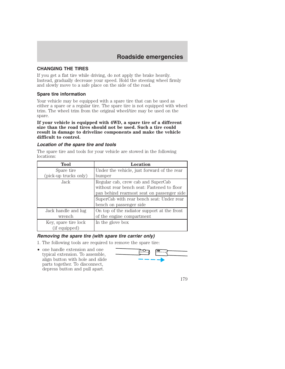 Roadside emergencies | FORD 2001 F-550 v.2 User Manual | Page 179 / 288