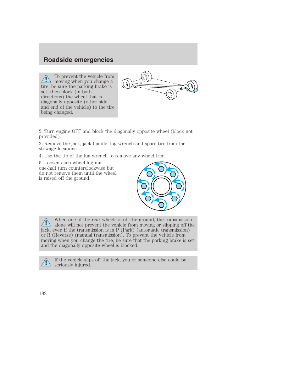 Roadside emergencies | FORD 2001 F-550 v.2 User Manual | Page 182 / 288