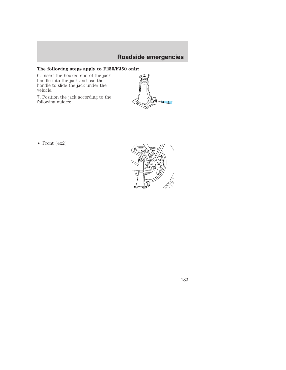 Roadside emergencies | FORD 2001 F-550 v.2 User Manual | Page 183 / 288