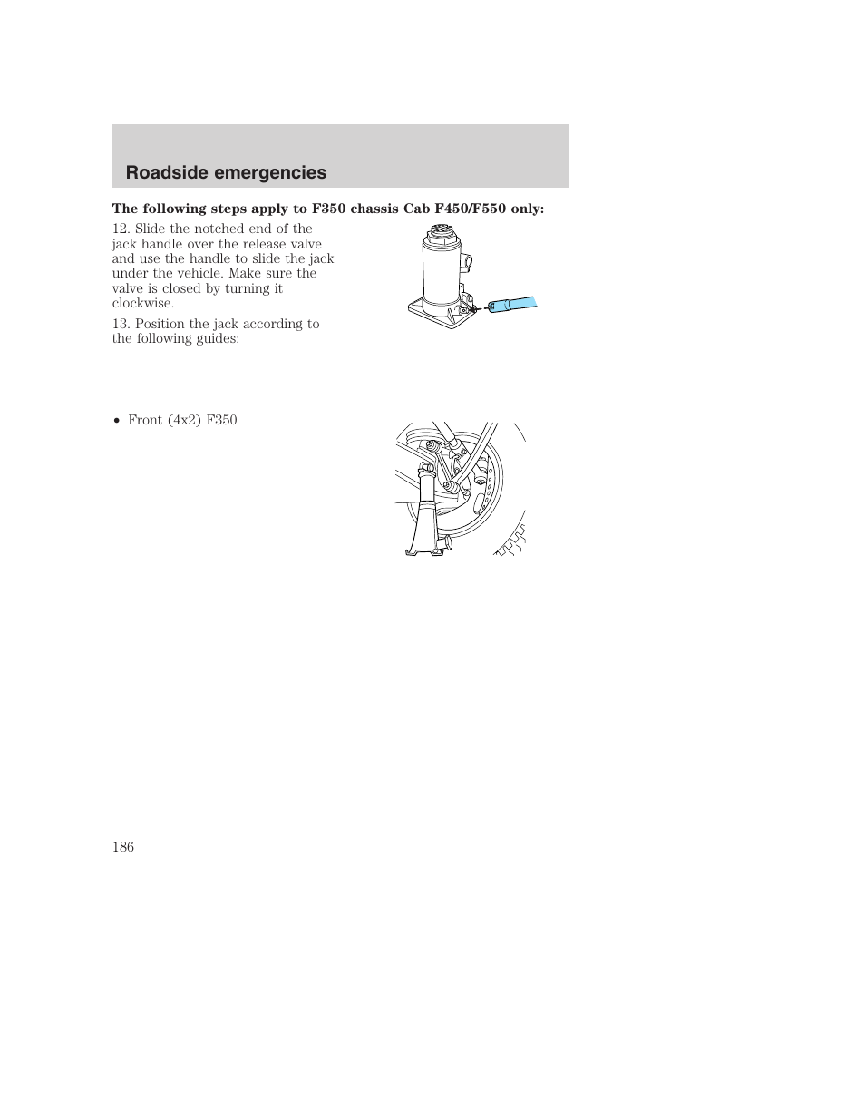 Roadside emergencies | FORD 2001 F-550 v.2 User Manual | Page 186 / 288