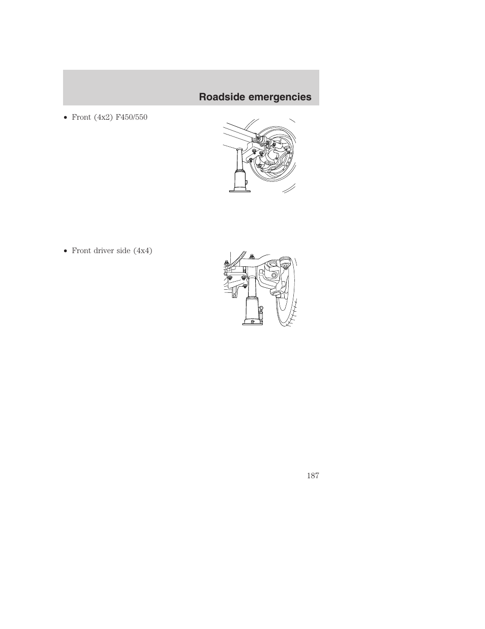 Roadside emergencies | FORD 2001 F-550 v.2 User Manual | Page 187 / 288