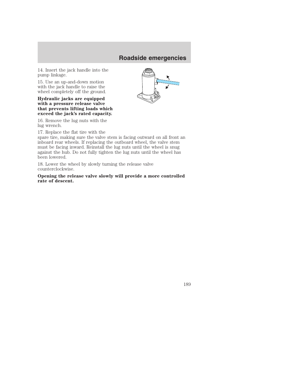 Roadside emergencies | FORD 2001 F-550 v.2 User Manual | Page 189 / 288