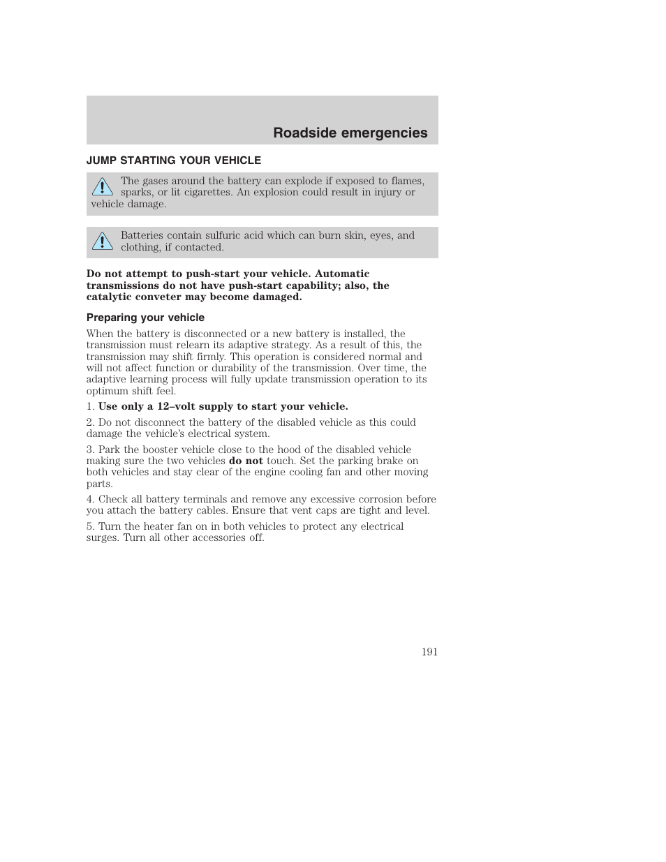 Roadside emergencies | FORD 2001 F-550 v.2 User Manual | Page 191 / 288