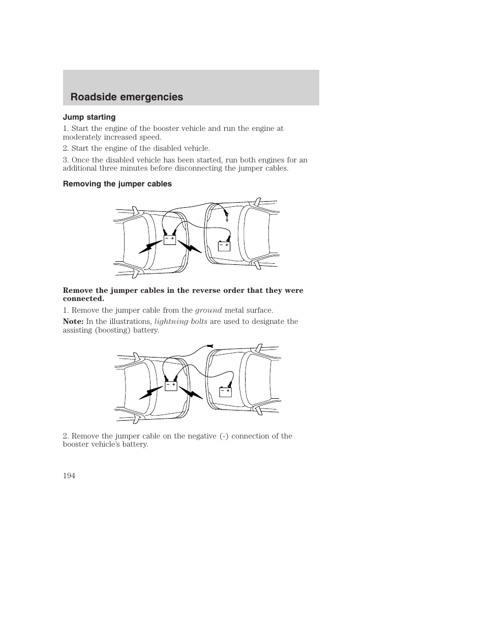Roadside emergencies | FORD 2001 F-550 v.2 User Manual | Page 194 / 288