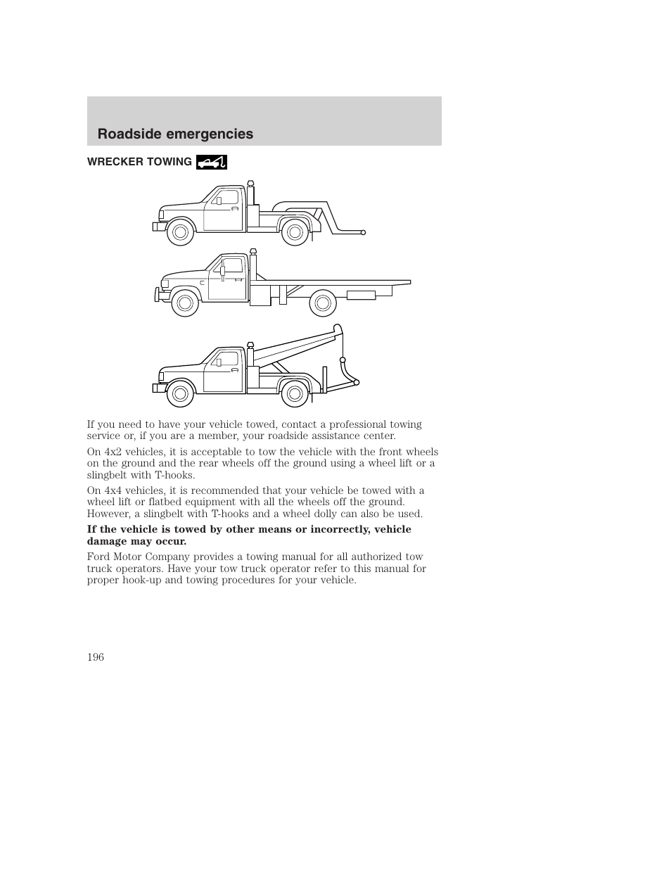 Roadside emergencies | FORD 2001 F-550 v.2 User Manual | Page 196 / 288