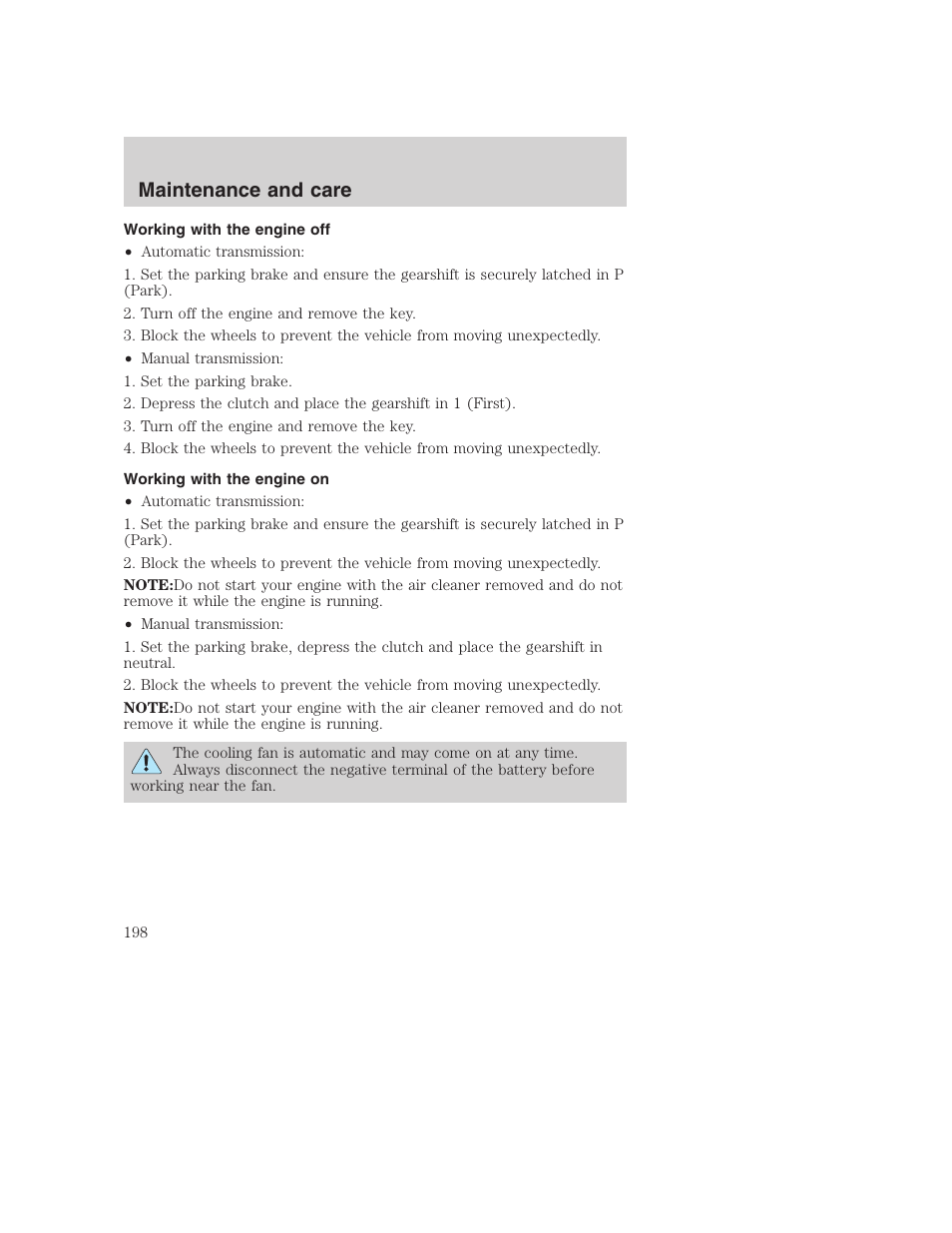 Maintenance and care | FORD 2001 F-550 v.2 User Manual | Page 198 / 288