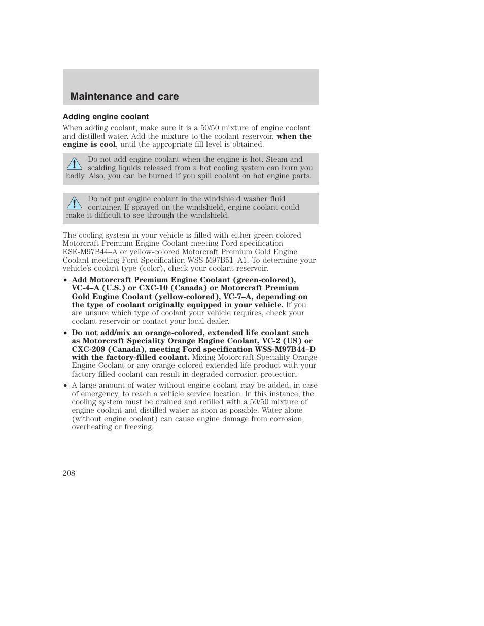 Maintenance and care | FORD 2001 F-550 v.2 User Manual | Page 208 / 288