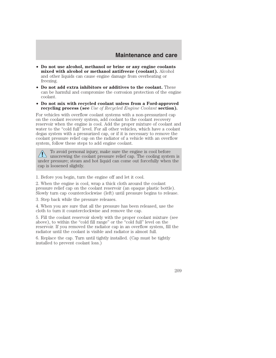 Maintenance and care | FORD 2001 F-550 v.2 User Manual | Page 209 / 288