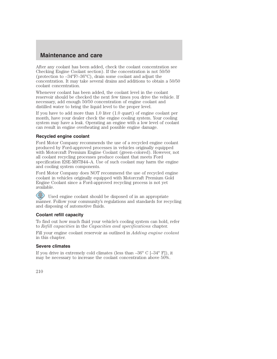 Maintenance and care | FORD 2001 F-550 v.2 User Manual | Page 210 / 288