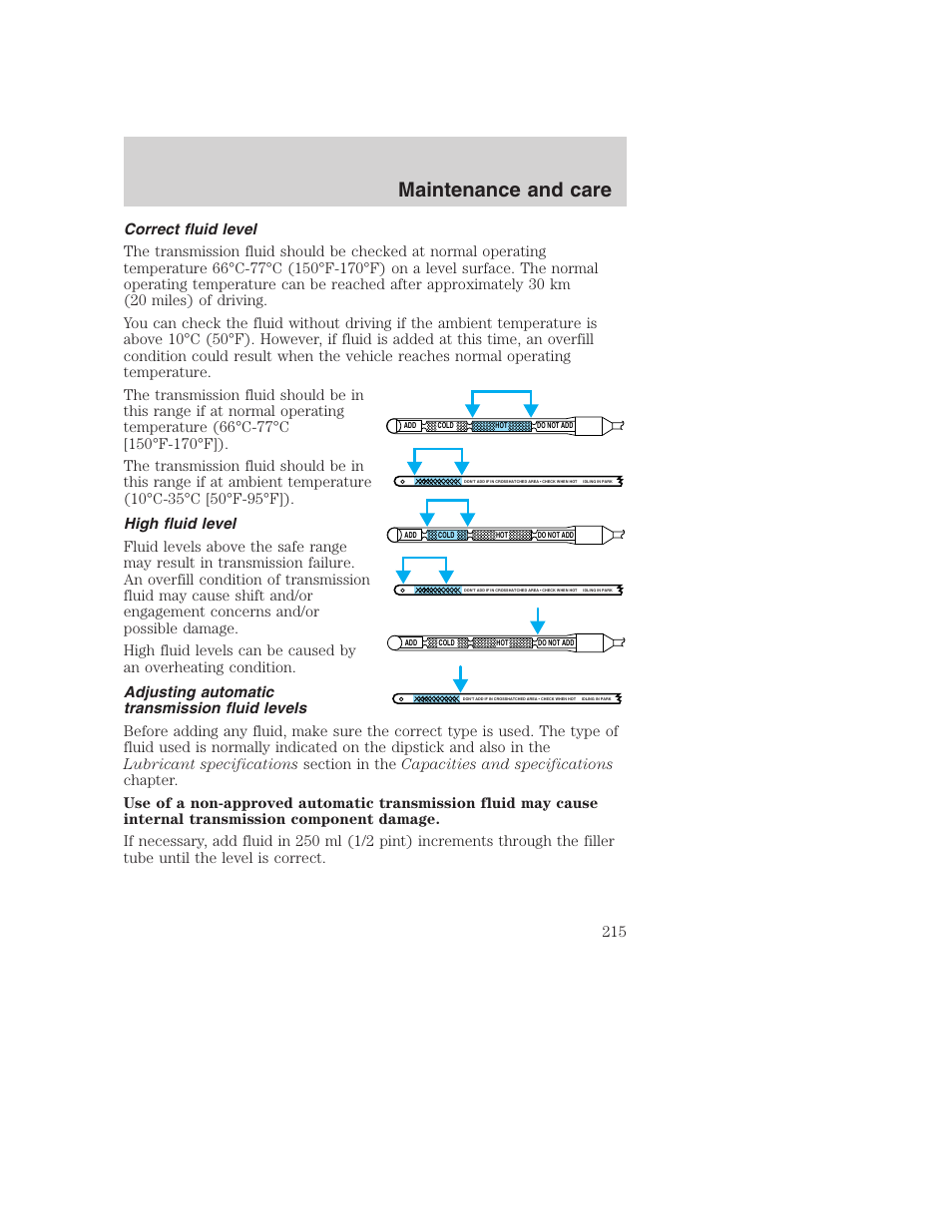 Maintenance and care | FORD 2001 F-550 v.2 User Manual | Page 215 / 288