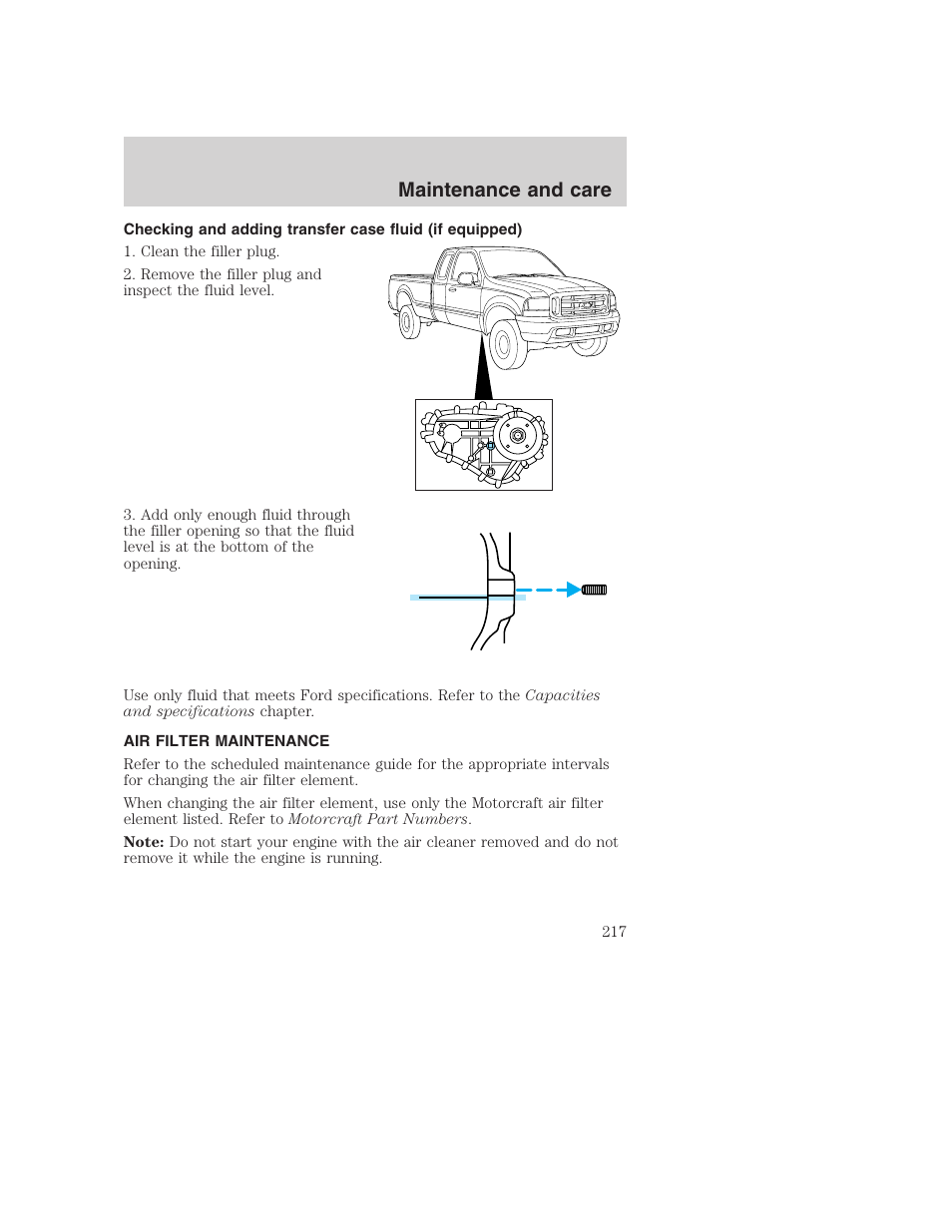 Maintenance and care | FORD 2001 F-550 v.2 User Manual | Page 217 / 288