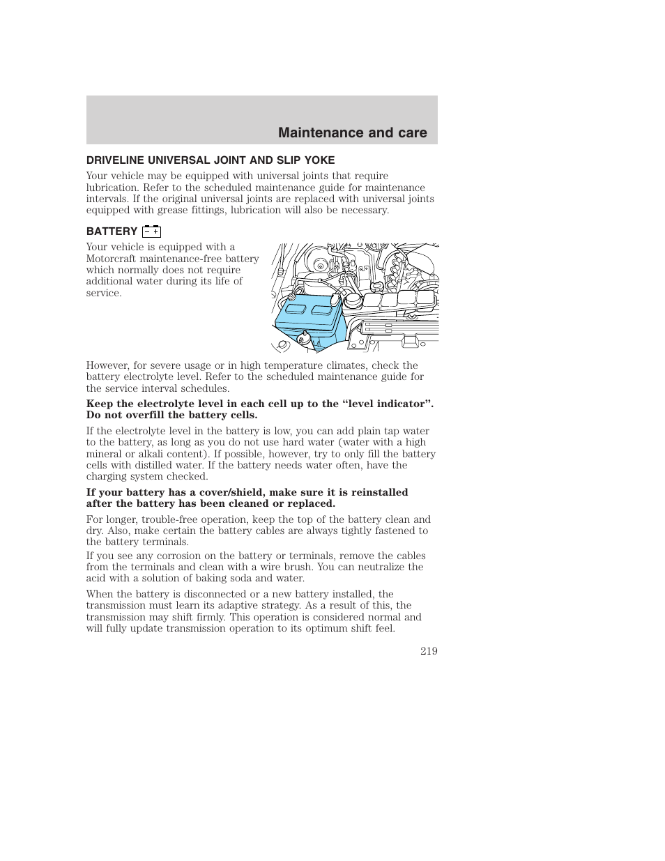 Maintenance and care | FORD 2001 F-550 v.2 User Manual | Page 219 / 288