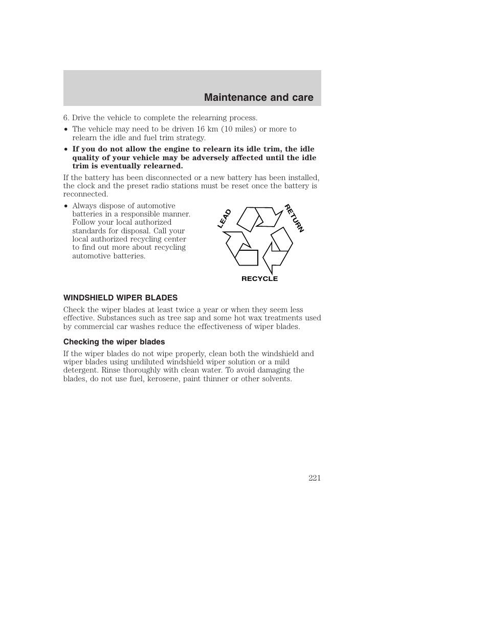 Maintenance and care | FORD 2001 F-550 v.2 User Manual | Page 221 / 288