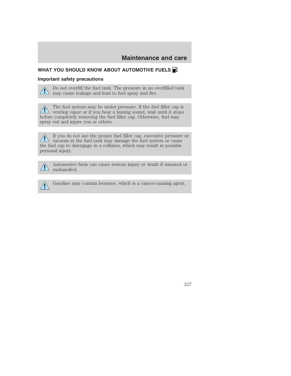 Maintenance and care | FORD 2001 F-550 v.2 User Manual | Page 227 / 288