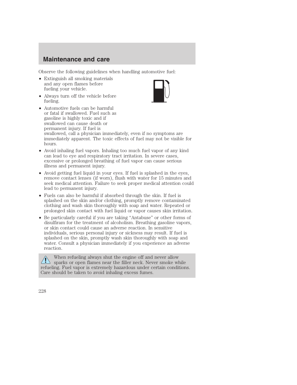 Maintenance and care | FORD 2001 F-550 v.2 User Manual | Page 228 / 288