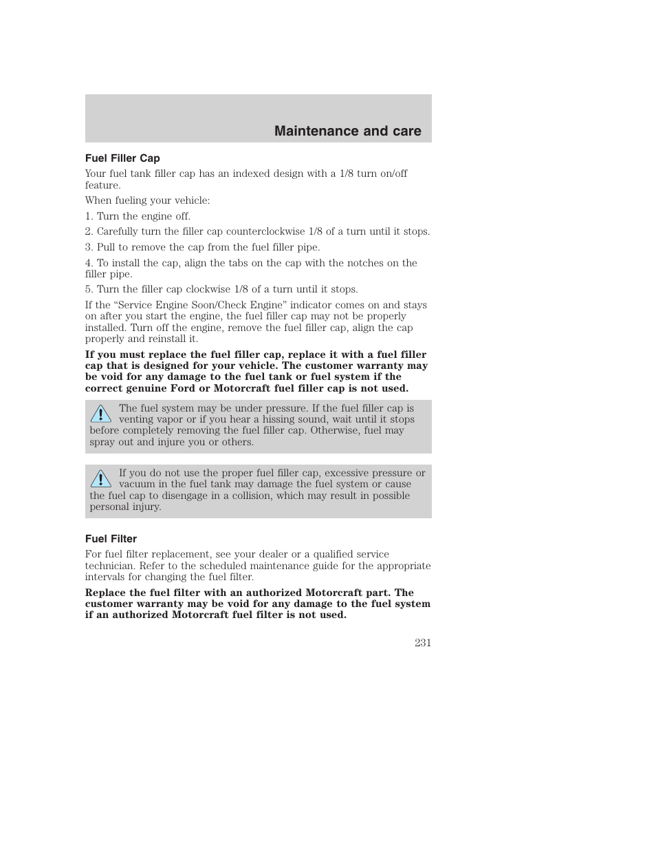 Maintenance and care | FORD 2001 F-550 v.2 User Manual | Page 231 / 288