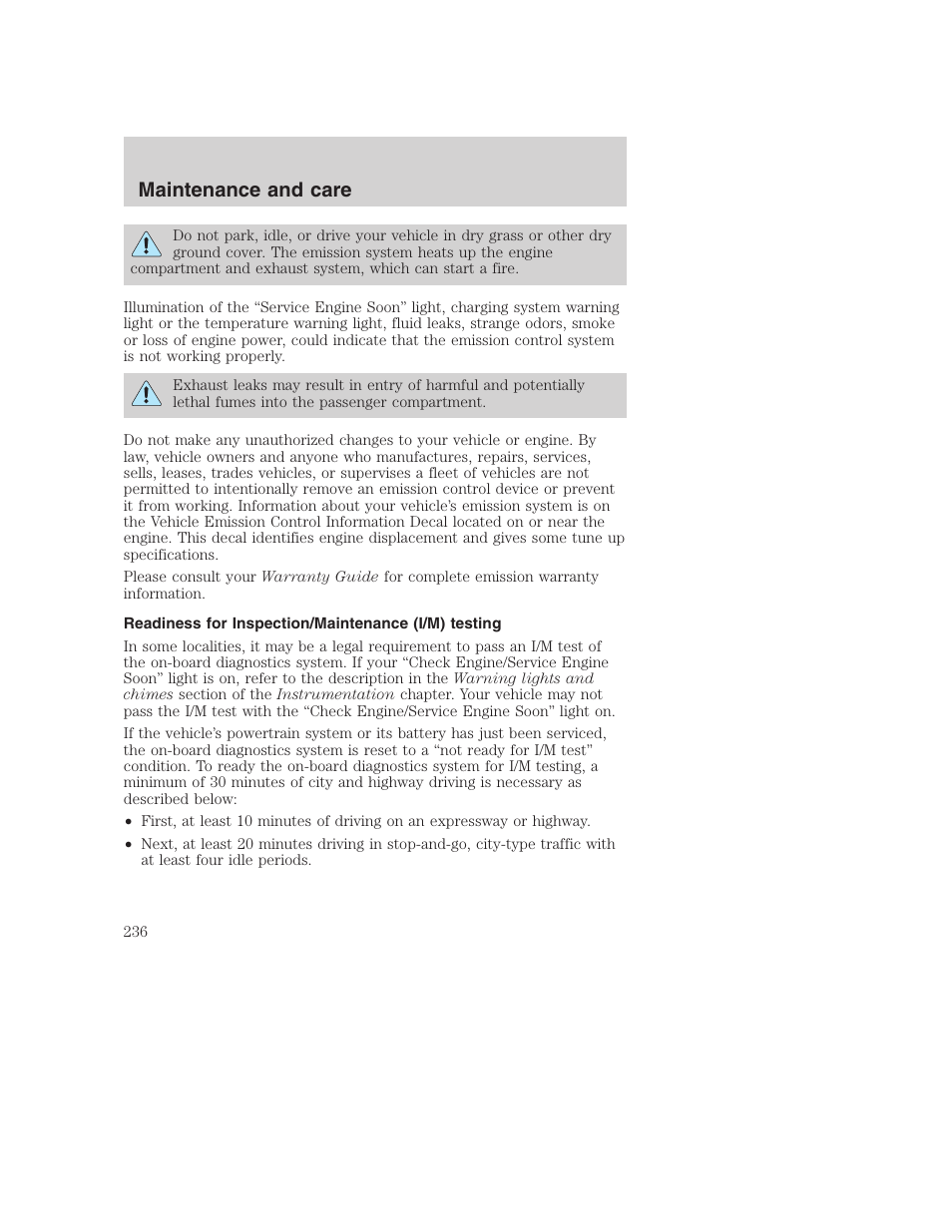 Maintenance and care | FORD 2001 F-550 v.2 User Manual | Page 236 / 288