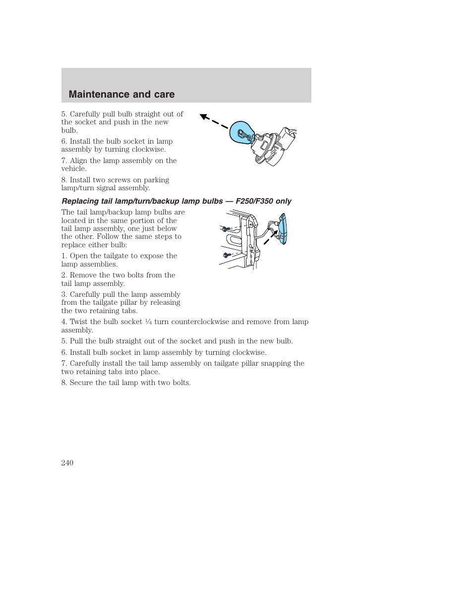 Maintenance and care | FORD 2001 F-550 v.2 User Manual | Page 240 / 288