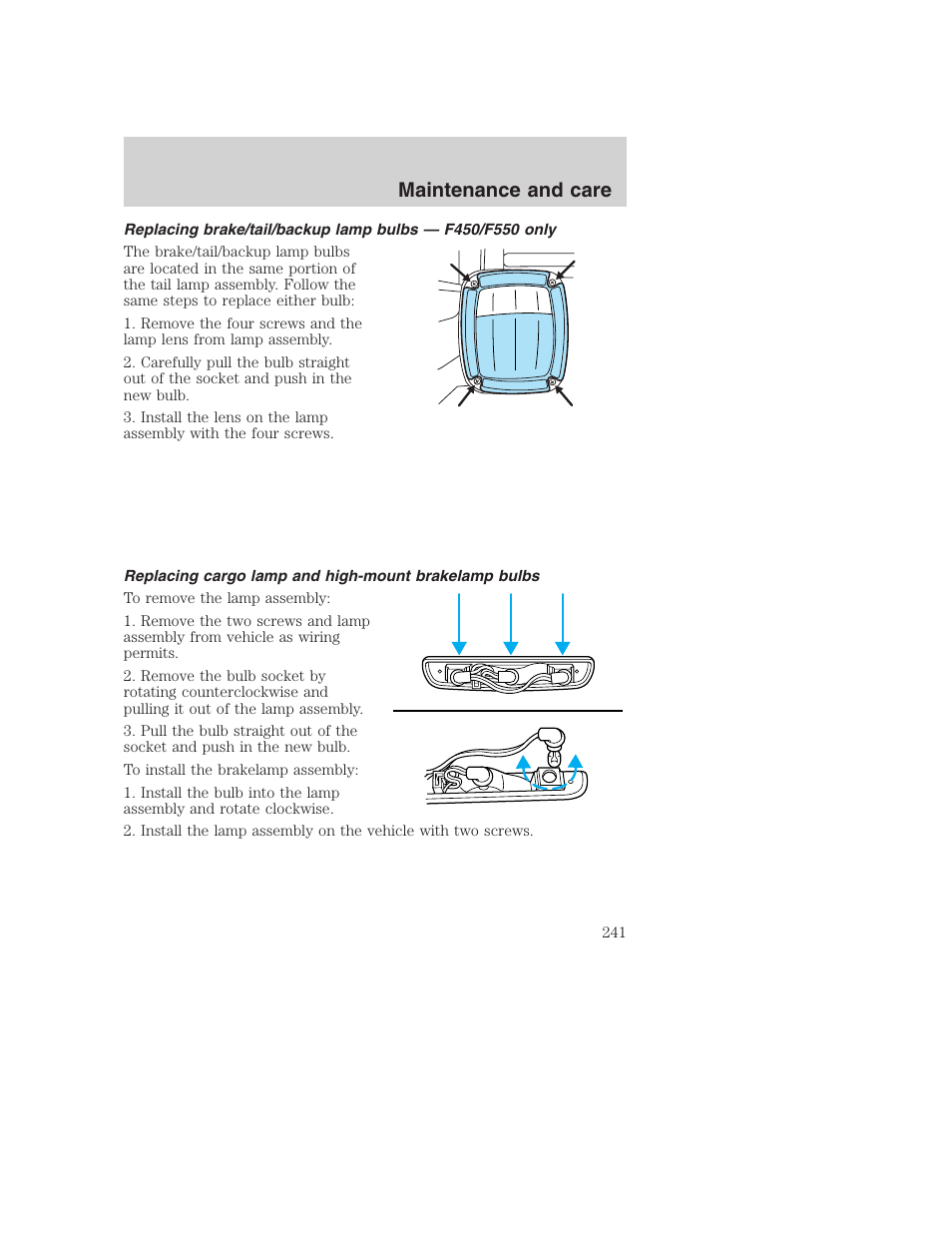 Maintenance and care | FORD 2001 F-550 v.2 User Manual | Page 241 / 288