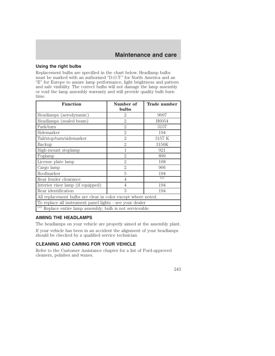 Maintenance and care | FORD 2001 F-550 v.2 User Manual | Page 243 / 288