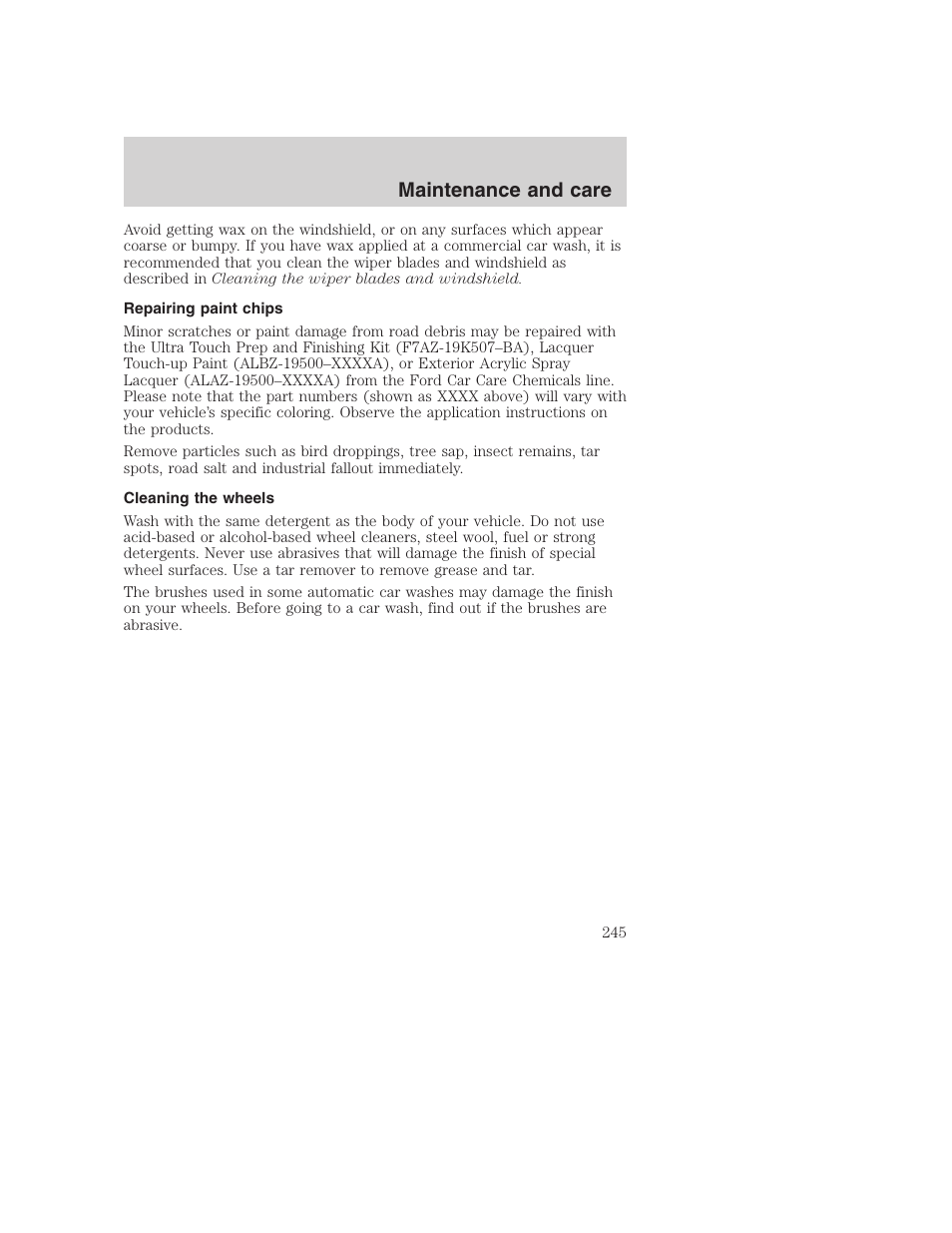 Maintenance and care | FORD 2001 F-550 v.2 User Manual | Page 245 / 288