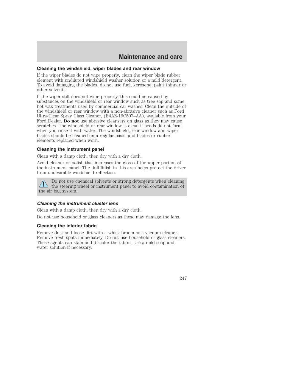 Maintenance and care | FORD 2001 F-550 v.2 User Manual | Page 247 / 288