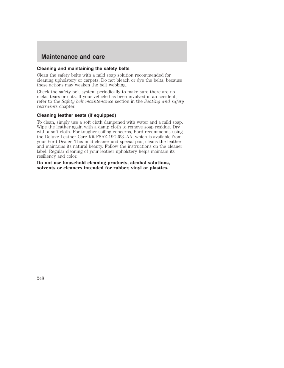 Maintenance and care | FORD 2001 F-550 v.2 User Manual | Page 248 / 288