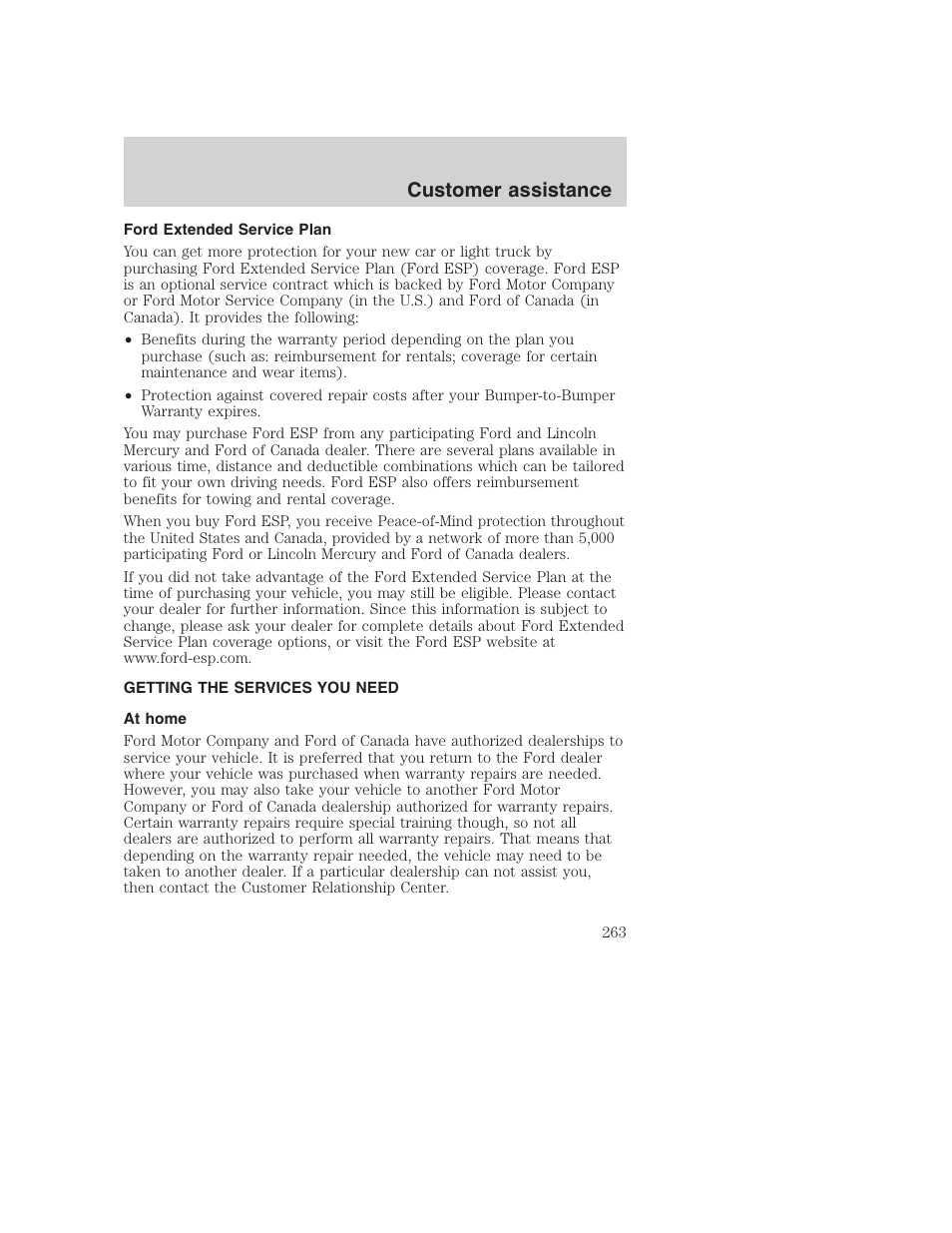 Customer assistance | FORD 2001 F-550 v.2 User Manual | Page 263 / 288