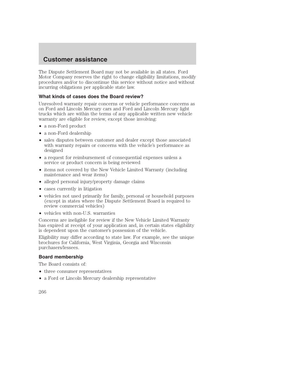 Customer assistance | FORD 2001 F-550 v.2 User Manual | Page 266 / 288