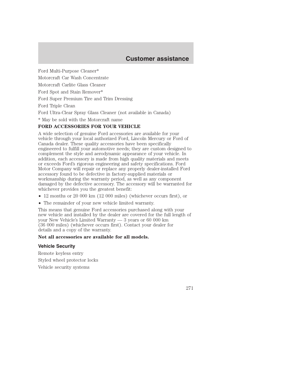 Customer assistance | FORD 2001 F-550 v.2 User Manual | Page 271 / 288