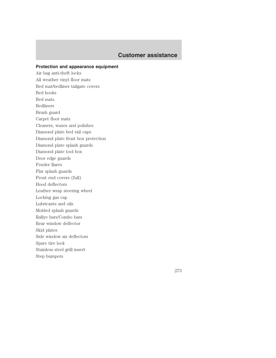 Customer assistance | FORD 2001 F-550 v.2 User Manual | Page 273 / 288