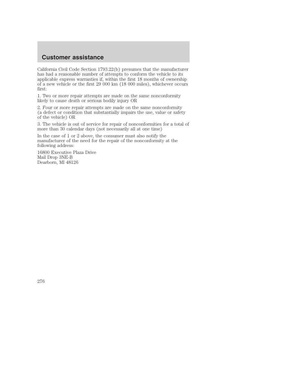 Customer assistance | FORD 2001 F-550 v.2 User Manual | Page 276 / 288