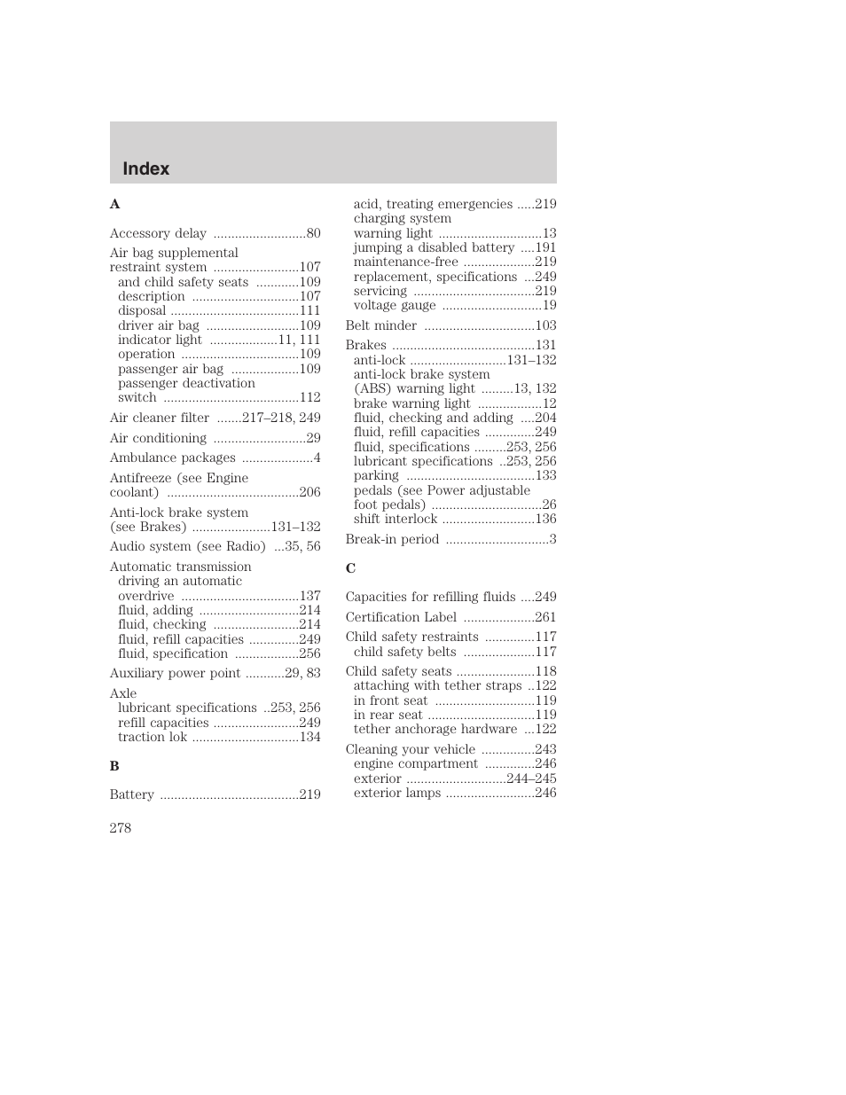 Index | FORD 2001 F-550 v.2 User Manual | Page 278 / 288