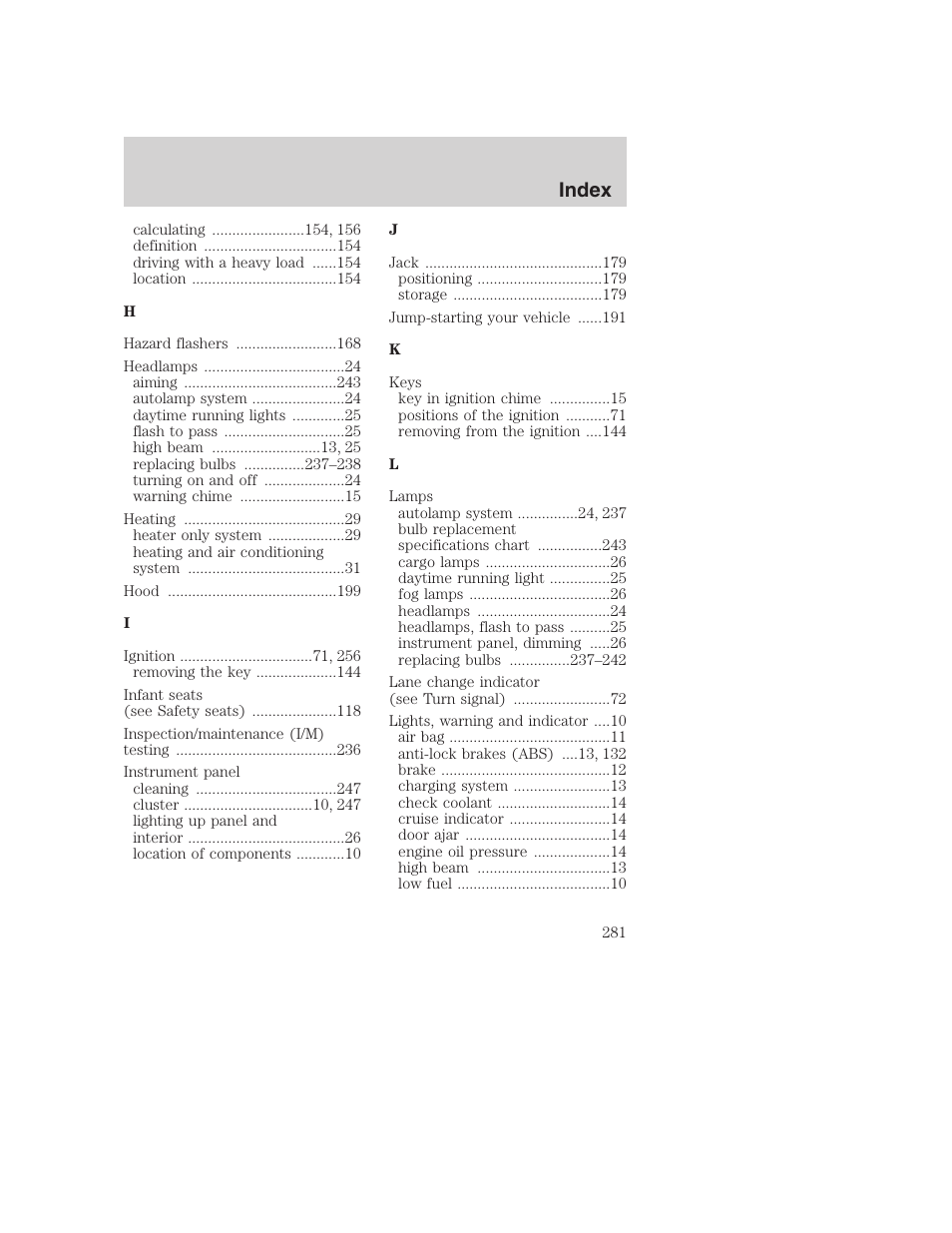 Index | FORD 2001 F-550 v.2 User Manual | Page 281 / 288