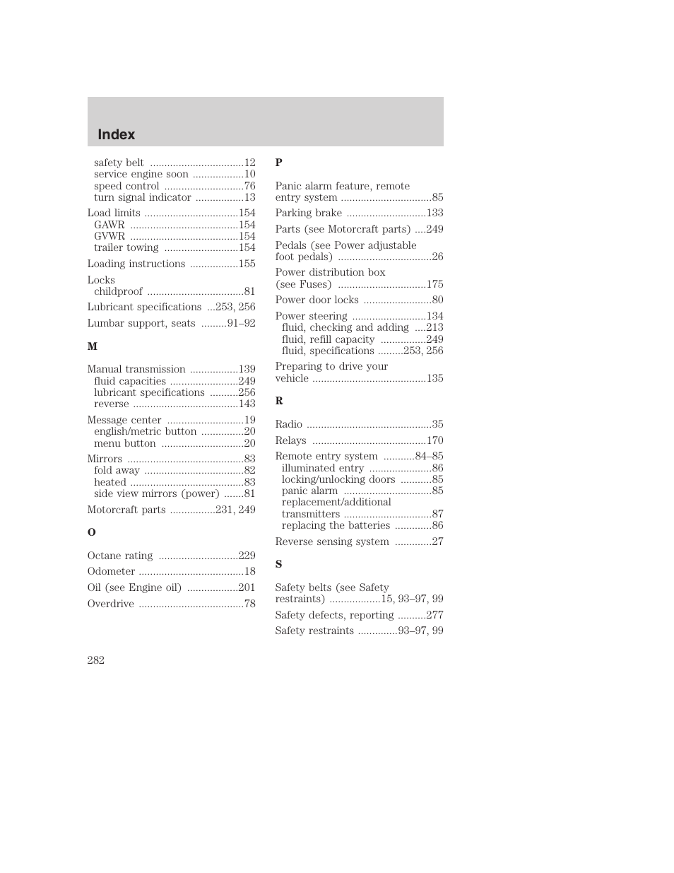 Index | FORD 2001 F-550 v.2 User Manual | Page 282 / 288