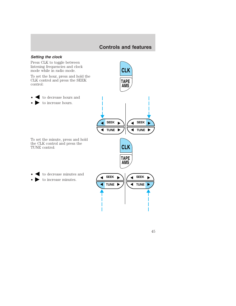 Controls and features, Tape ams | FORD 2001 F-550 v.2 User Manual | Page 45 / 288