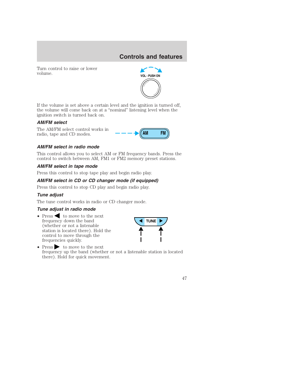 Controls and features | FORD 2001 F-550 v.2 User Manual | Page 47 / 288