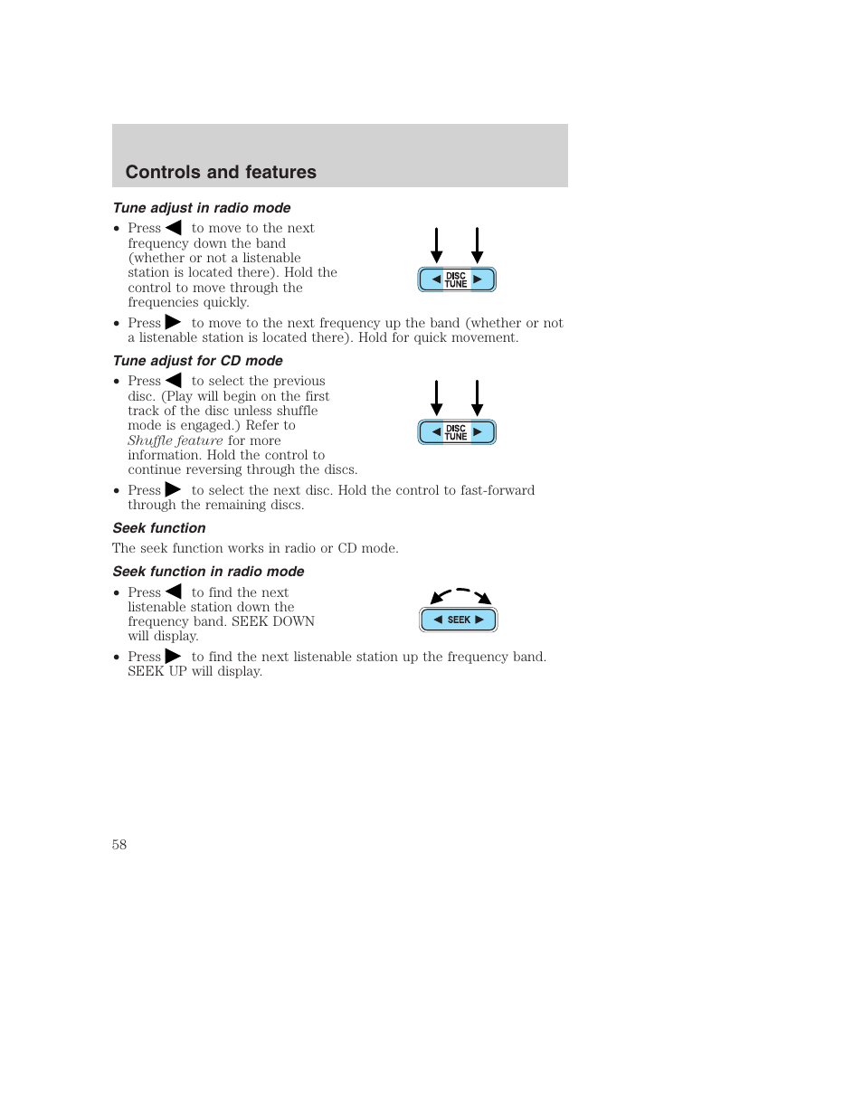 Controls and features | FORD 2001 F-550 v.2 User Manual | Page 58 / 288