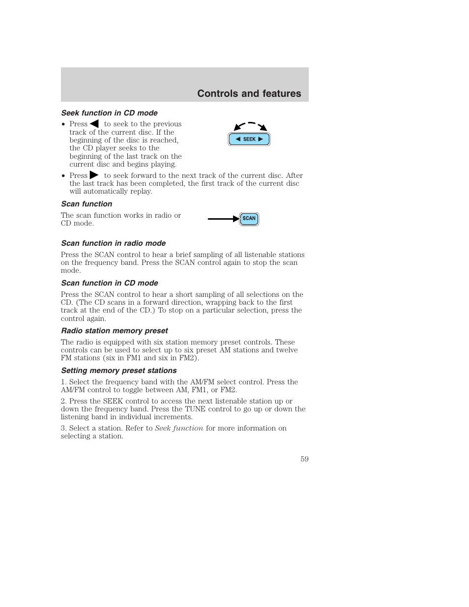 Controls and features | FORD 2001 F-550 v.2 User Manual | Page 59 / 288