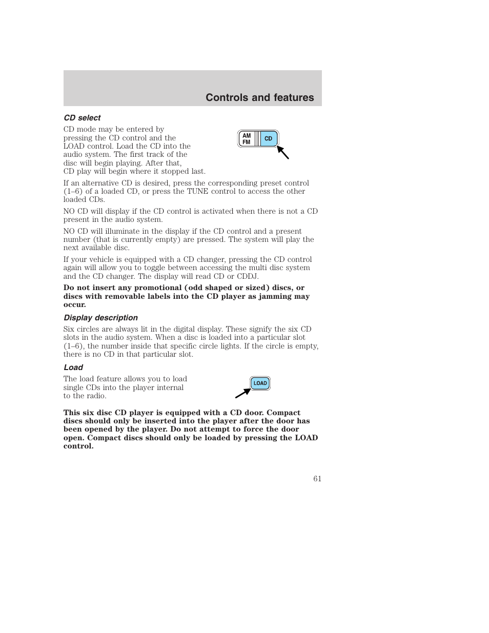 Controls and features | FORD 2001 F-550 v.2 User Manual | Page 61 / 288