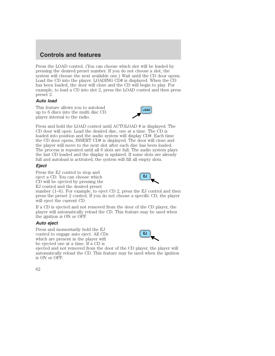 Controls and features | FORD 2001 F-550 v.2 User Manual | Page 62 / 288