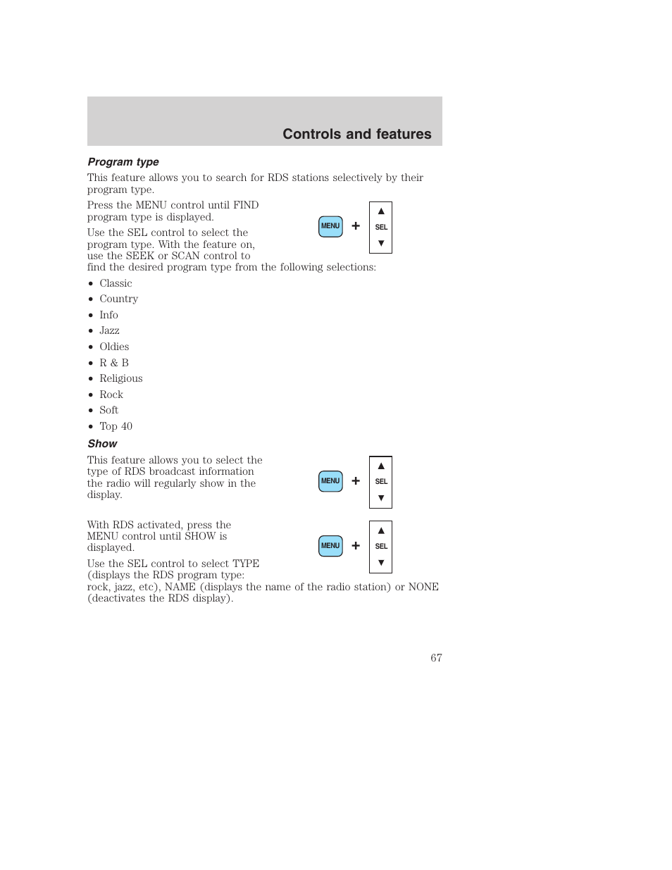 Controls and features | FORD 2001 F-550 v.2 User Manual | Page 67 / 288