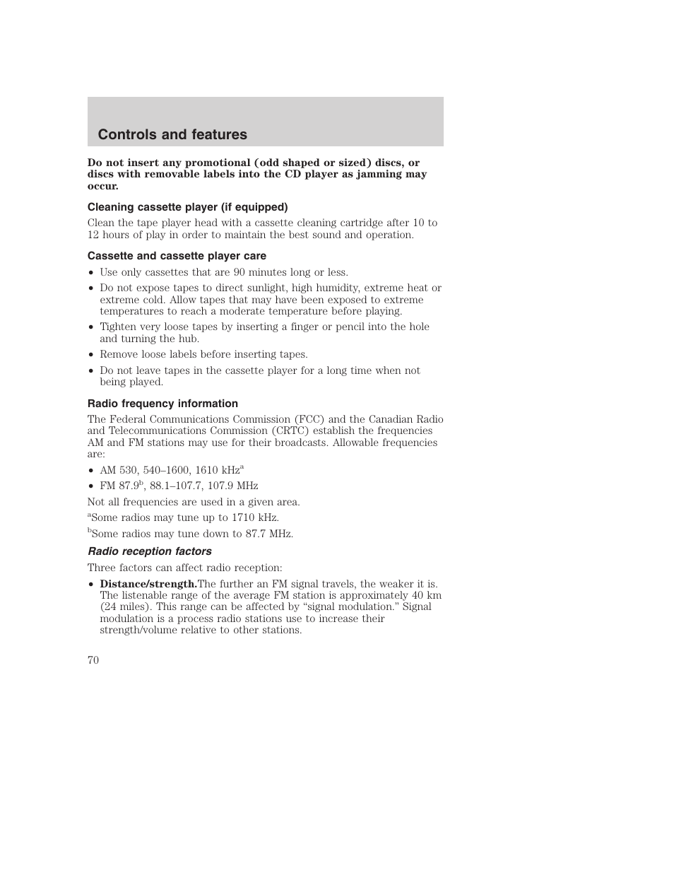 Controls and features | FORD 2001 F-550 v.2 User Manual | Page 70 / 288