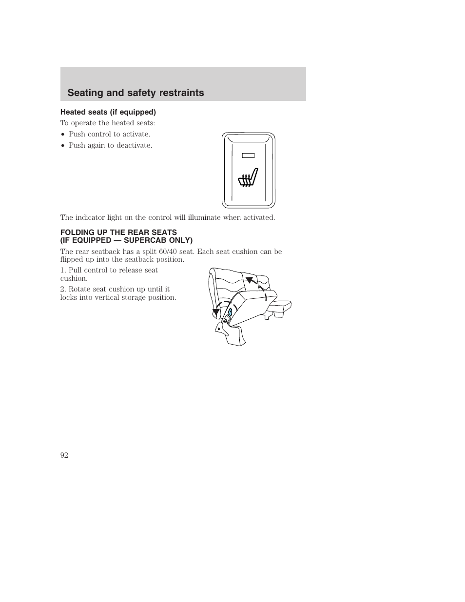 Seating and safety restraints | FORD 2001 F-550 v.2 User Manual | Page 92 / 288