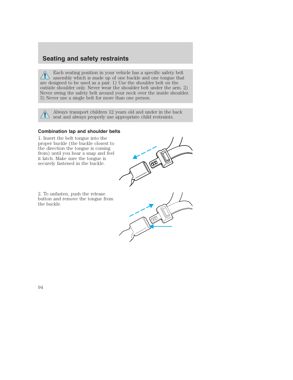 Seating and safety restraints | FORD 2001 F-550 v.2 User Manual | Page 94 / 288